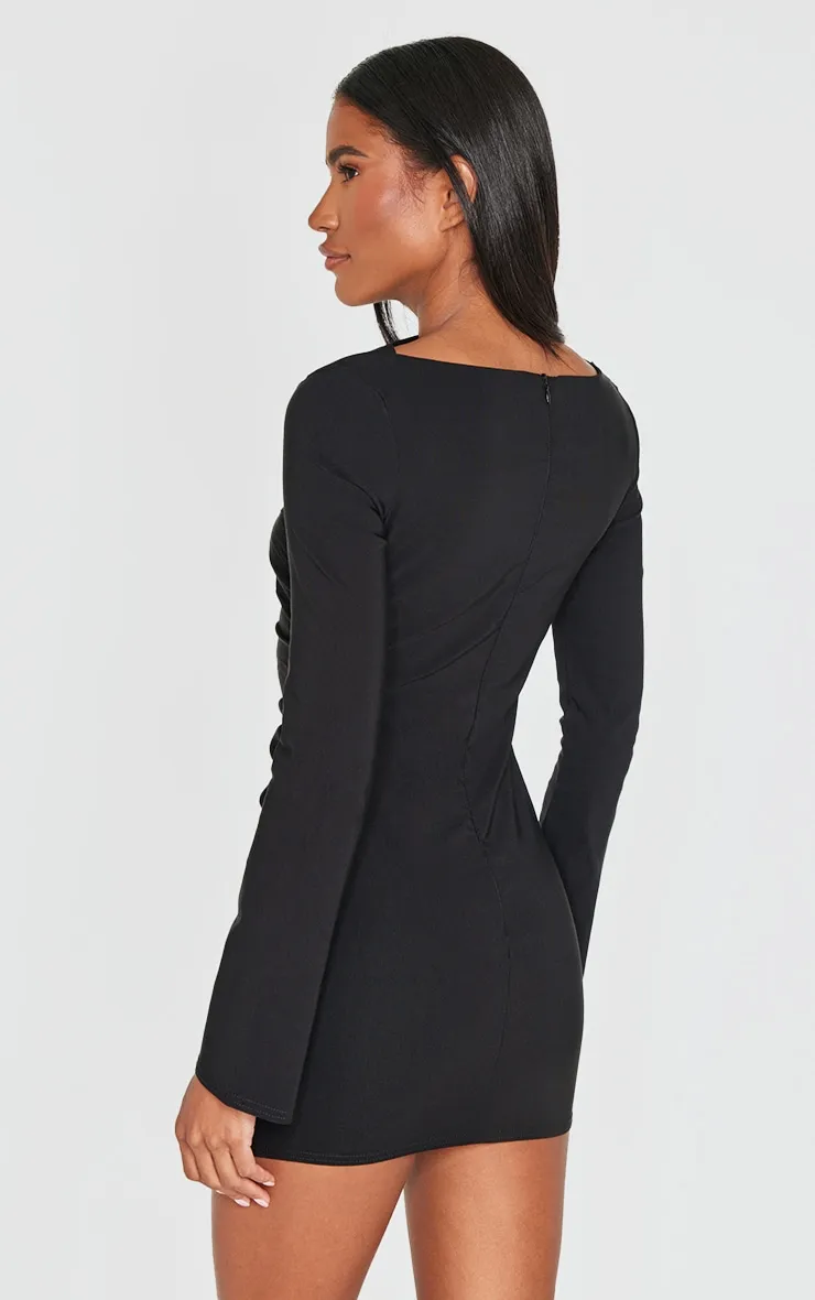 Black Bengaline Long Sleeve Ruched Bodycon Dress sold by Pretty Little Thing product image thumbnail 2
