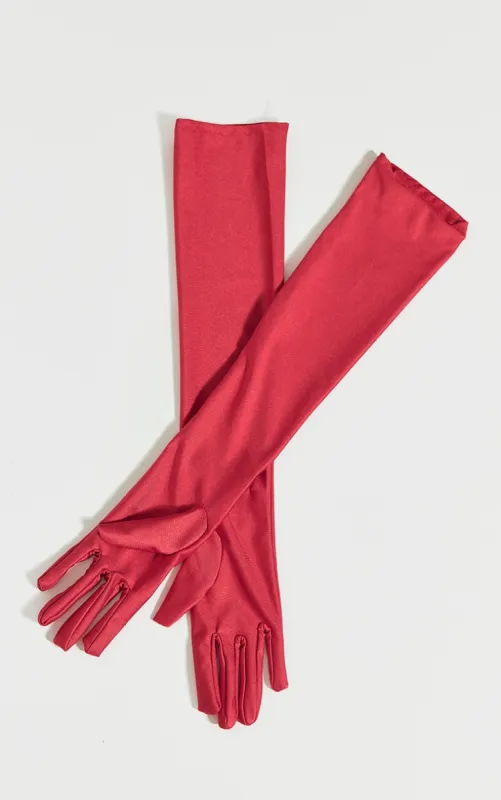 Red Plain Satin Long Gloves sold by Pretty Little Thing