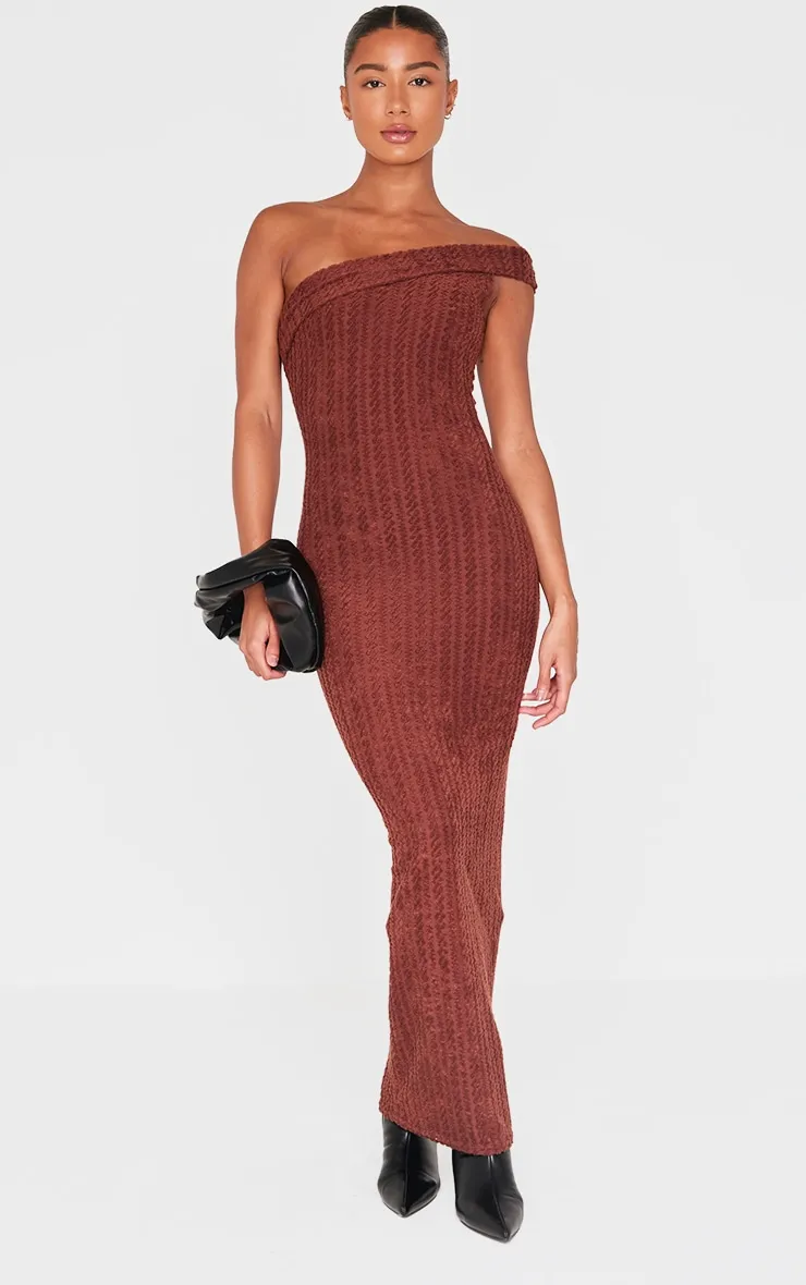Chocolate Towel One Shoulder Maxi Dress sold by Pretty Little Thing