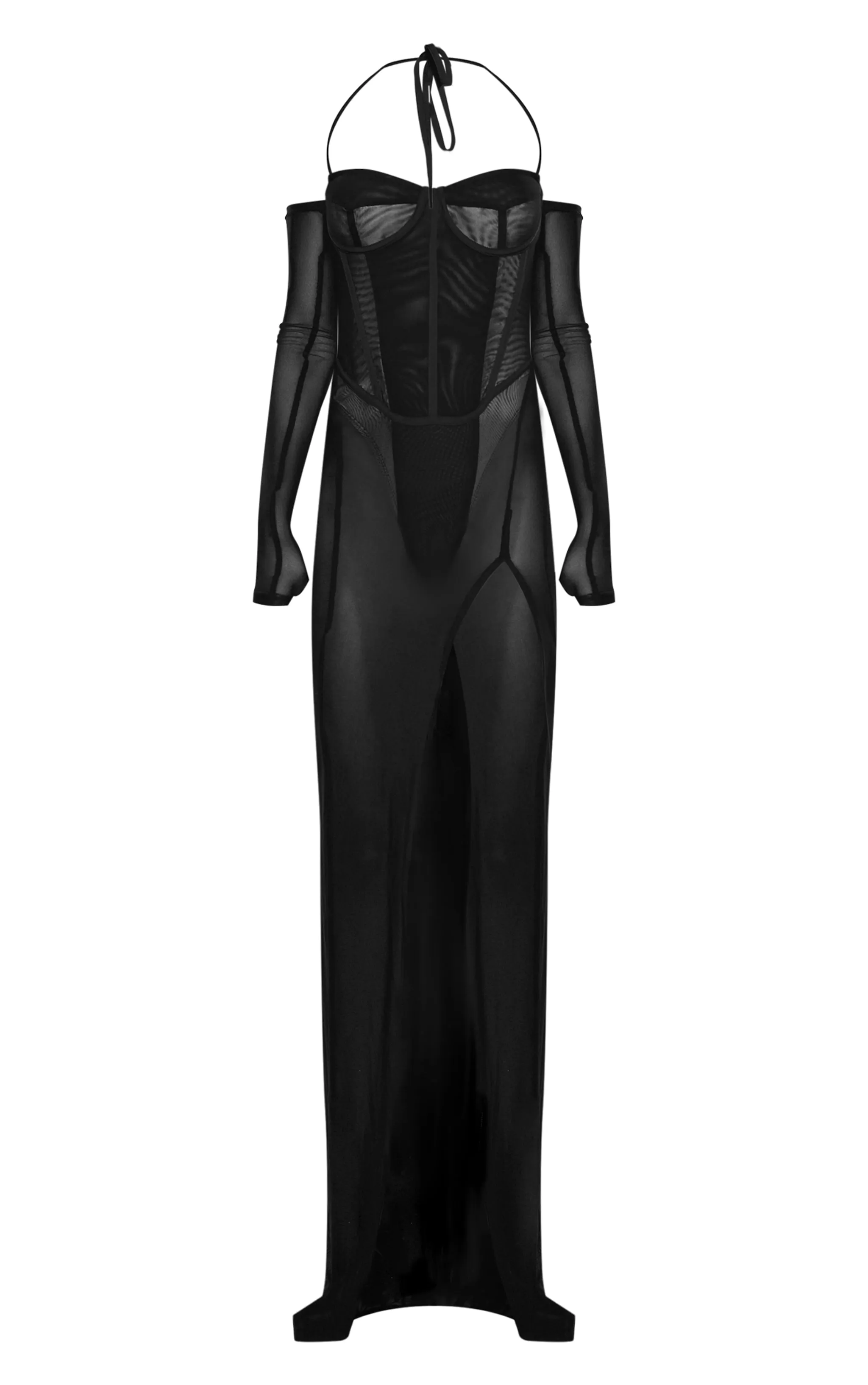 Black Mesh Panelled Corset Maxi Dress sold by Pretty Little Thing product image thumbnail 5