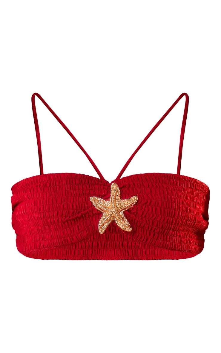Cherry Red Starfish Trim Crinkle Bikini Top sold by Pretty Little Thing product image thumbnail 5