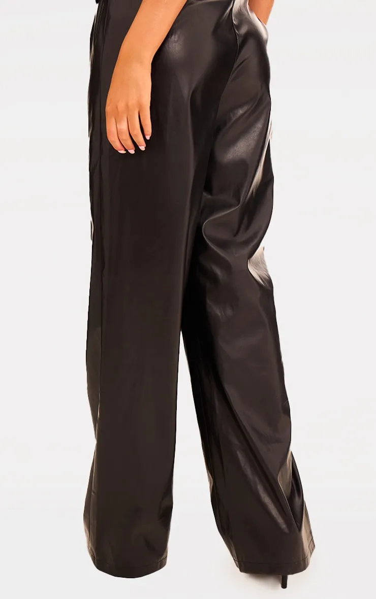 Black Faux Leather Mid Rise Wide Leg Trousers, Black sold by Pretty Little Thing product image thumbnail 3