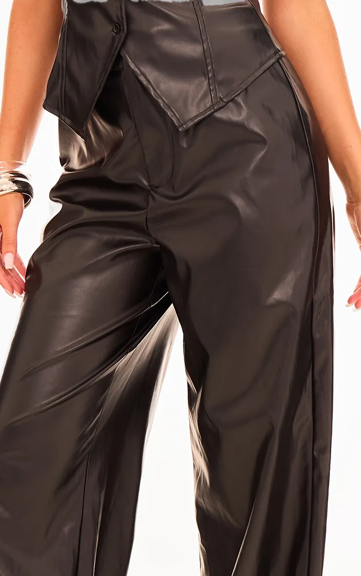 Black Faux Leather Mid Rise Wide Leg Trousers, Black sold by Pretty Little Thing product image thumbnail 4