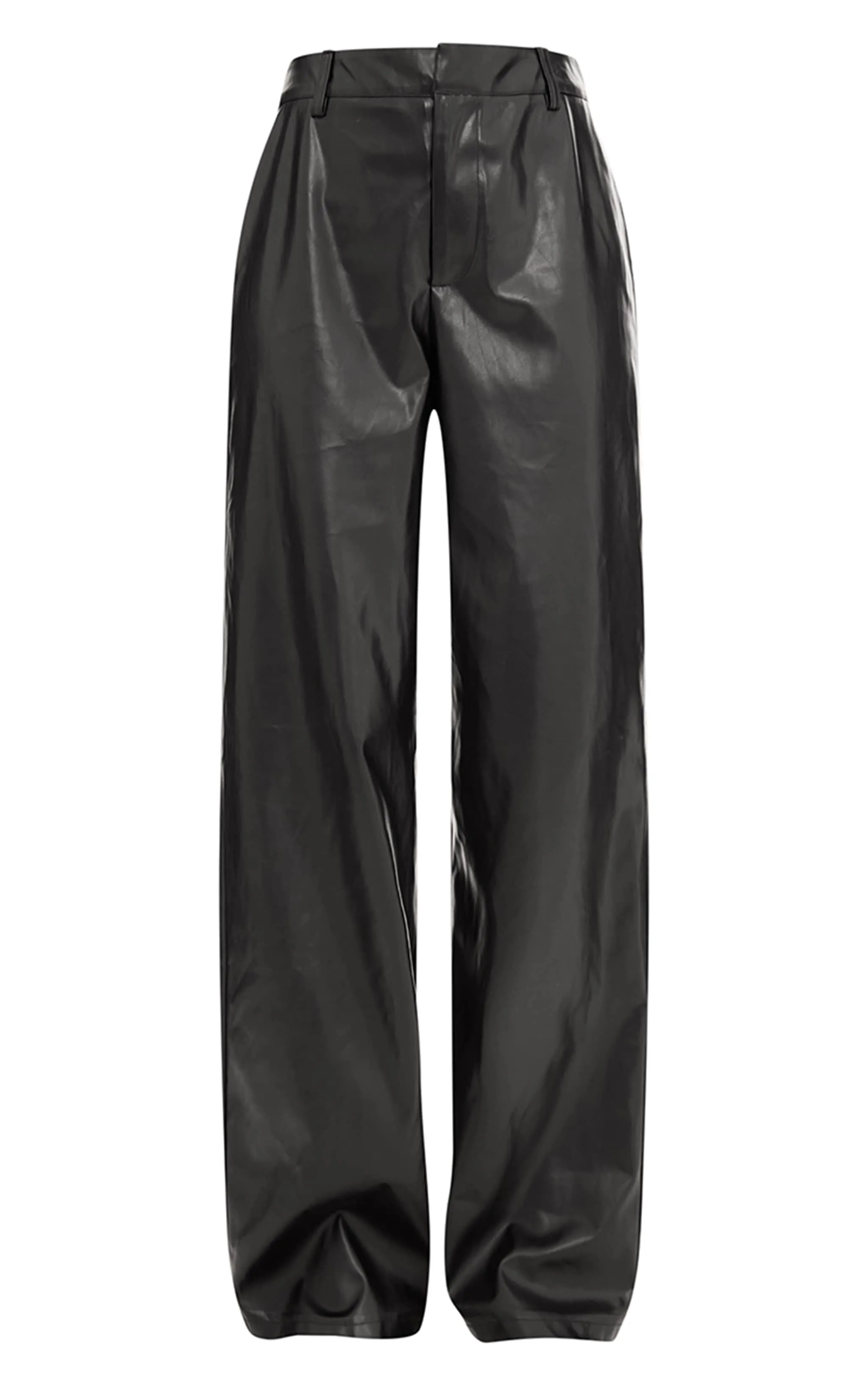 Black Faux Leather Mid Rise Wide Leg Trousers, Black sold by Pretty Little Thing product image thumbnail 5