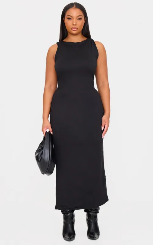 Plus Black Double Contour High Neck Maxi Dress sold by Pretty Little Thing