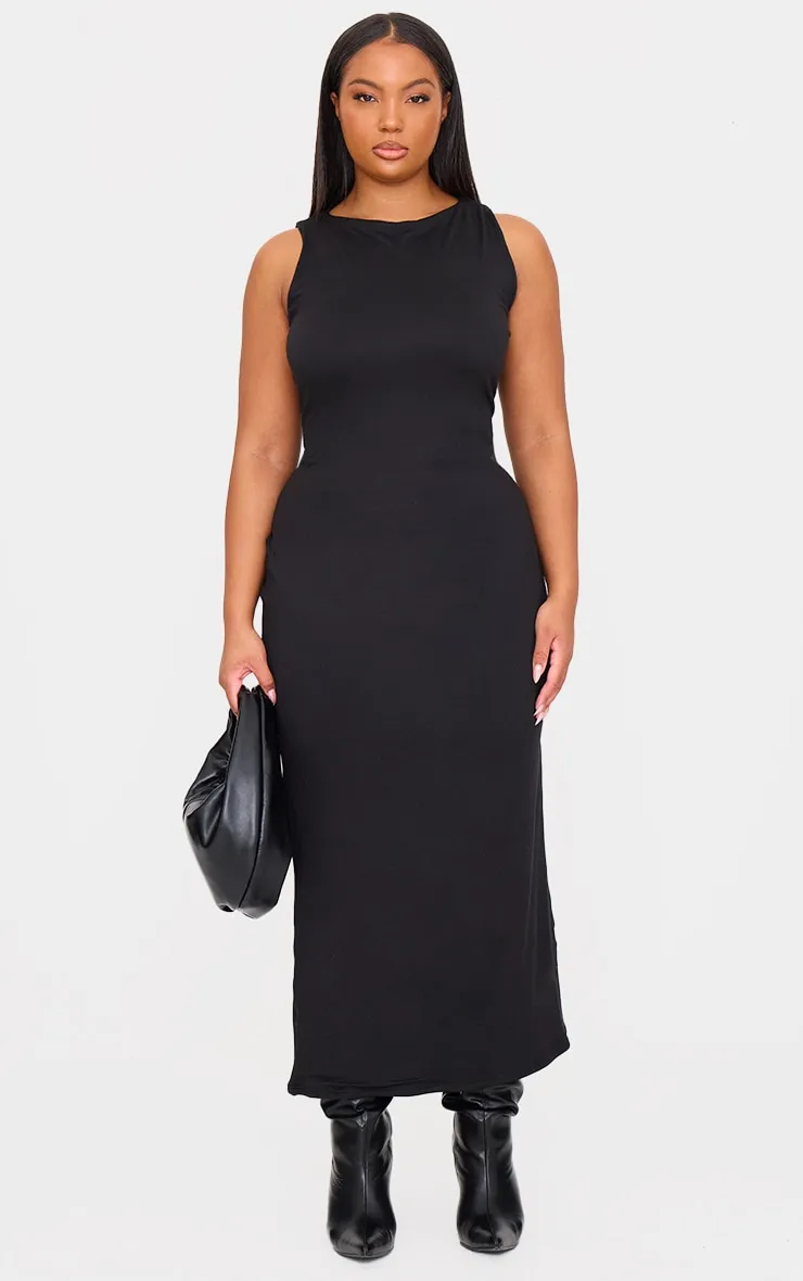 Plus Black Double Contour High Neck Maxi Dress sold by Pretty Little Thing