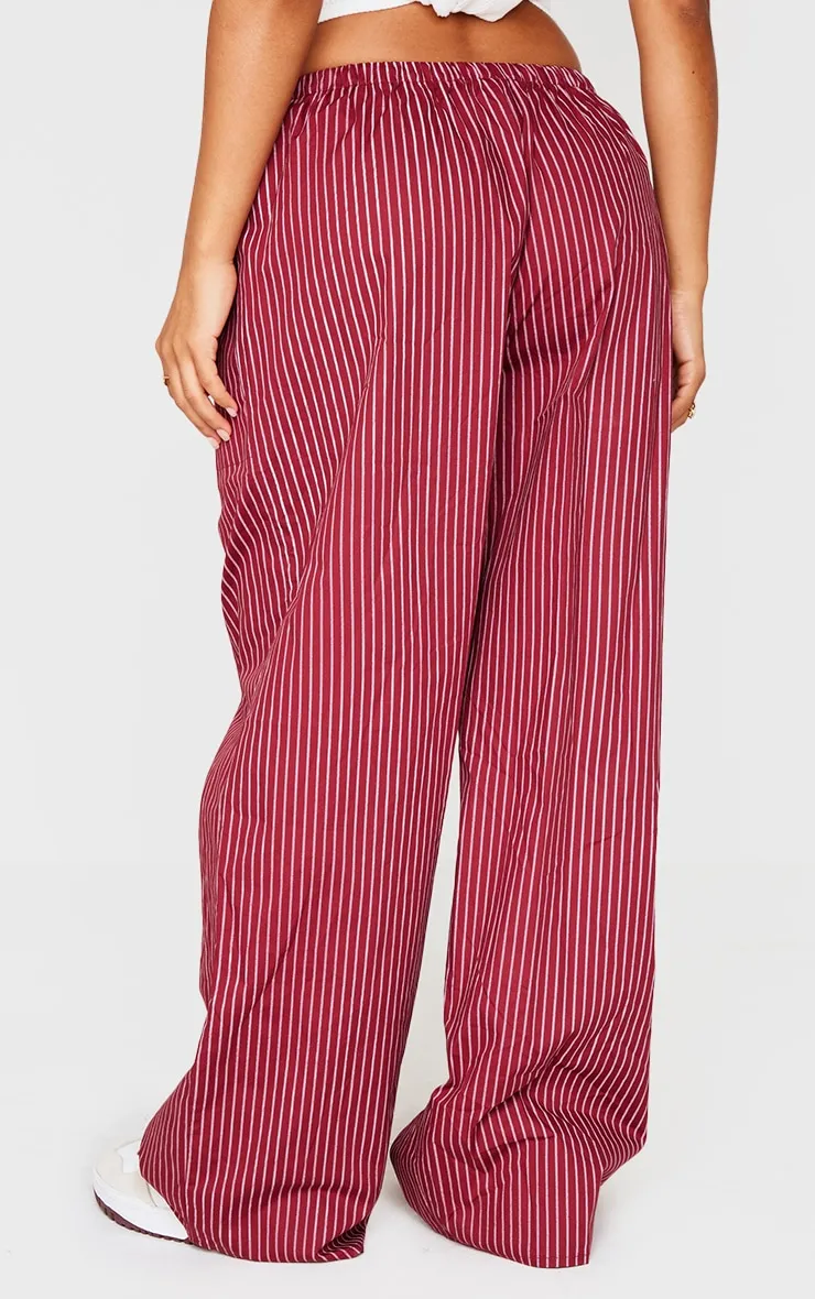 Petite Burgundy Pinstripe Woven Drawstring Waist Low Rise Trousers sold by Pretty Little Thing product image thumbnail 3