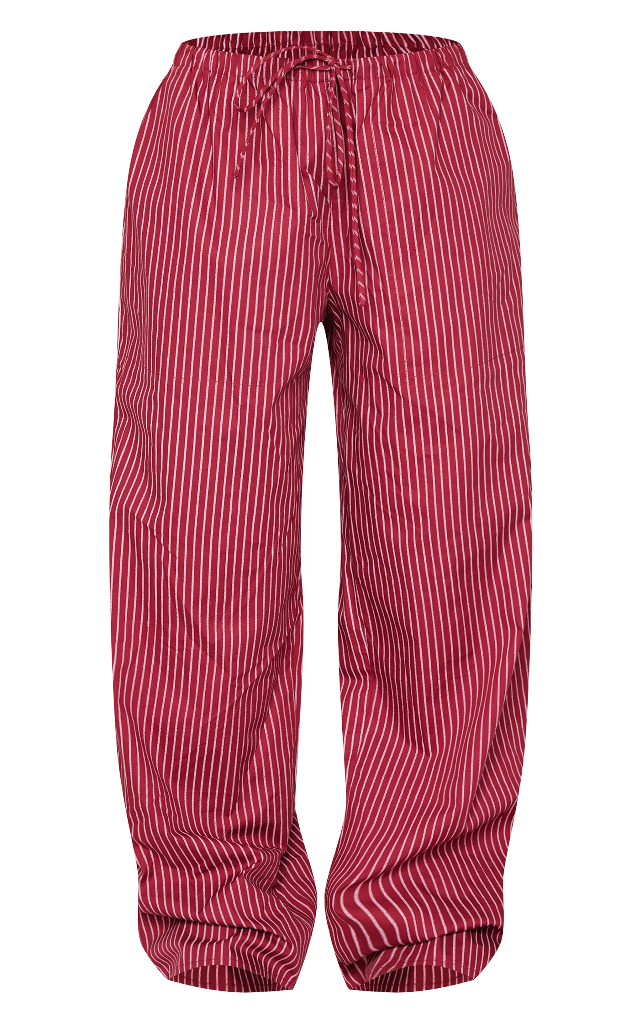 Petite Burgundy Pinstripe Woven Drawstring Waist Low Rise Trousers sold by Pretty Little Thing product image thumbnail 5