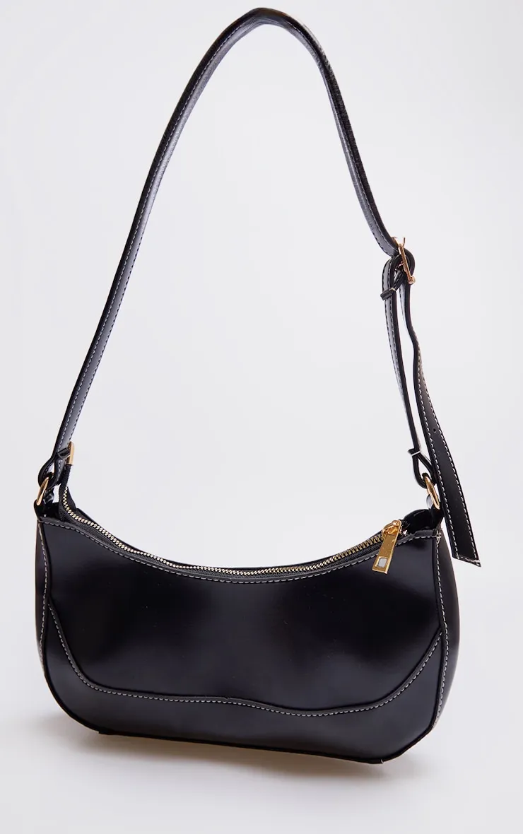 Black Pu Contrast Stitch Shoulder Bag sold by Pretty Little Thing product image thumbnail 2