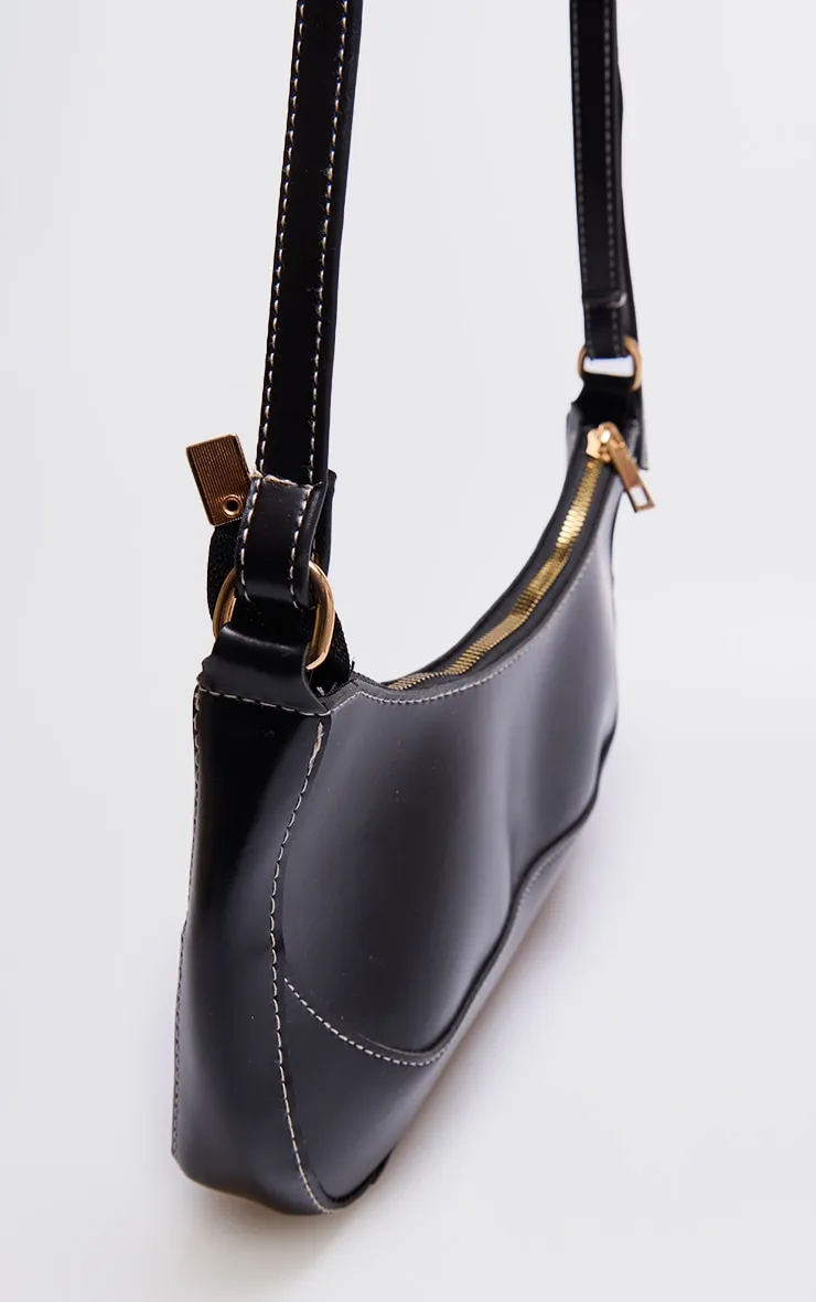 Black Pu Contrast Stitch Shoulder Bag sold by Pretty Little Thing product image thumbnail 3
