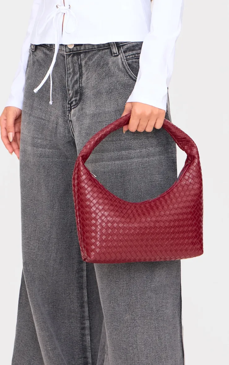 Burgundy Pu Weave Handbag sold by Pretty Little Thing