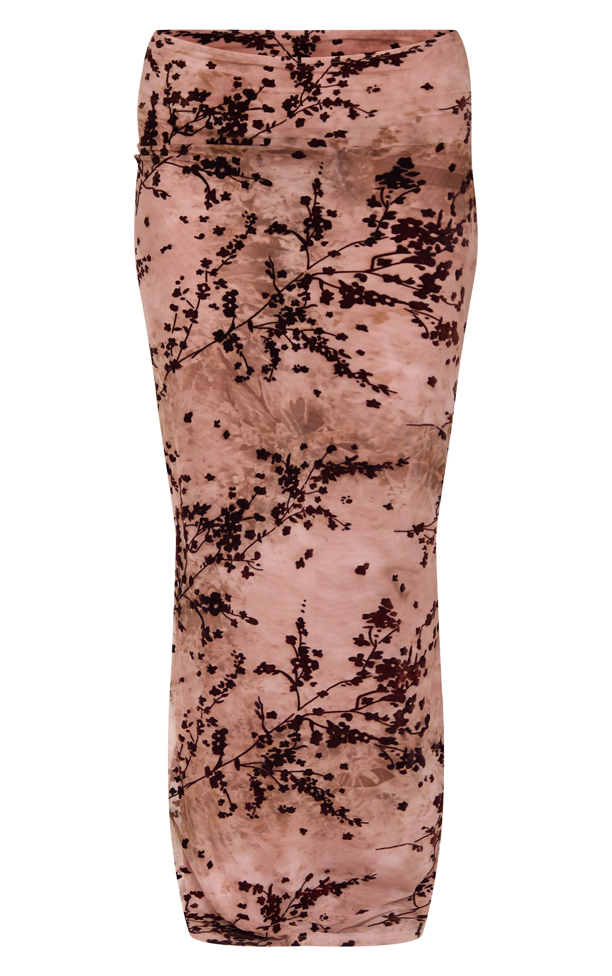 Mauve Floral Print Devore Mesh Ruched Maxi Skirt sold by Pretty Little Thing product image thumbnail 5