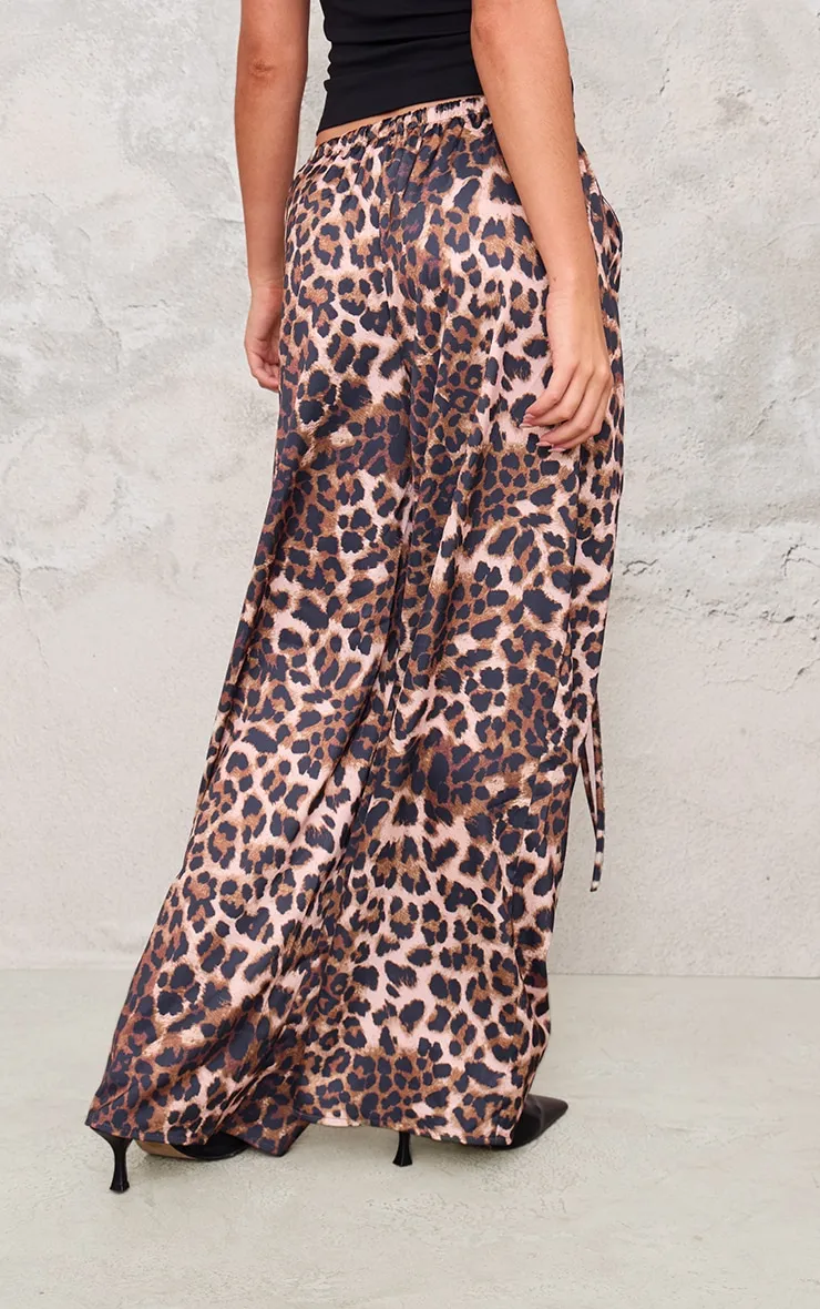Leopard Premium Satin Low Rise Wide Leg Drawstring Trousers sold by Pretty Little Thing product image thumbnail 3