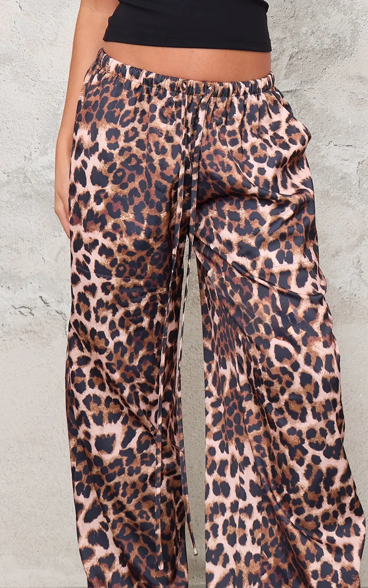Leopard Premium Satin Low Rise Wide Leg Drawstring Trousers sold by Pretty Little Thing product image thumbnail 4