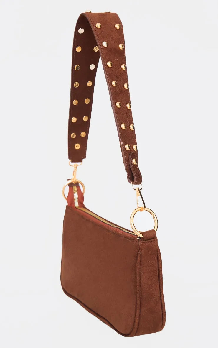 Chocolate Faux Suede Studded Handle Shoulder Bag sold by Pretty Little Thing product image thumbnail 3