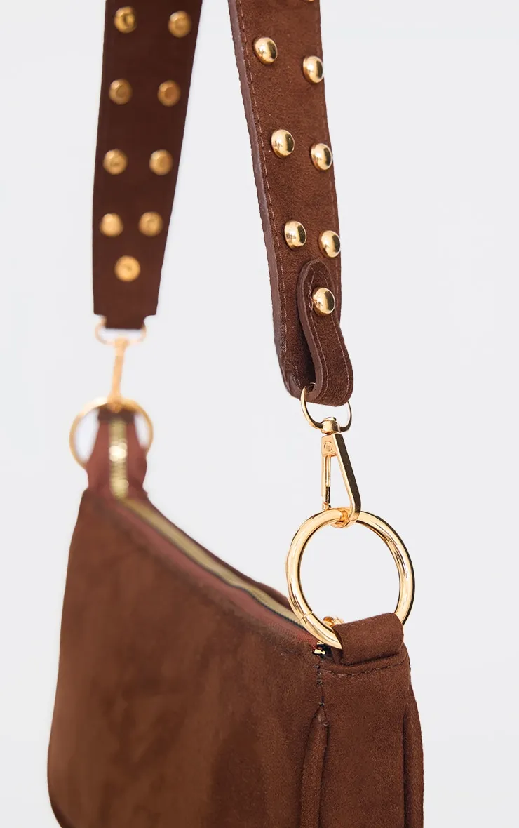 Chocolate Faux Suede Studded Handle Shoulder Bag sold by Pretty Little Thing product image thumbnail 4