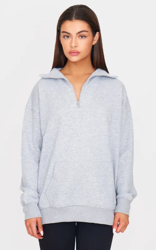  Grey Marl Zip Up Pocket Detail Sweatshirt sold by Pretty Little Thing