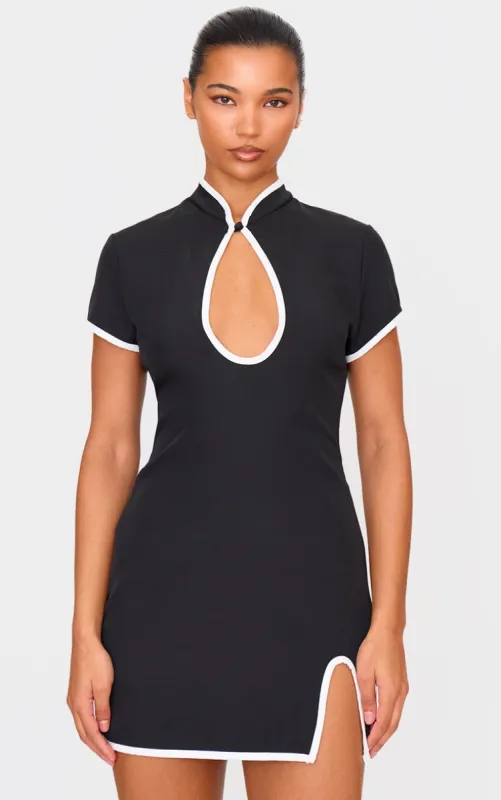  Black Key Hole Contrast Mini Dress sold by Pretty Little Thing