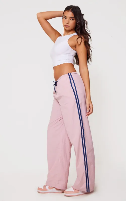 Pink Shell Side Stripe Detail Wide Leg Trousers sold by Pretty Little Thing