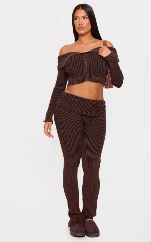 Shape Chocolate Fold Over Ribbed Flares sold by Pretty Little Thing