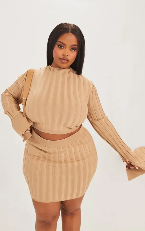  Plus Latte Wide Rib Knit Long Sleeve Top sold by Pretty Little Thing