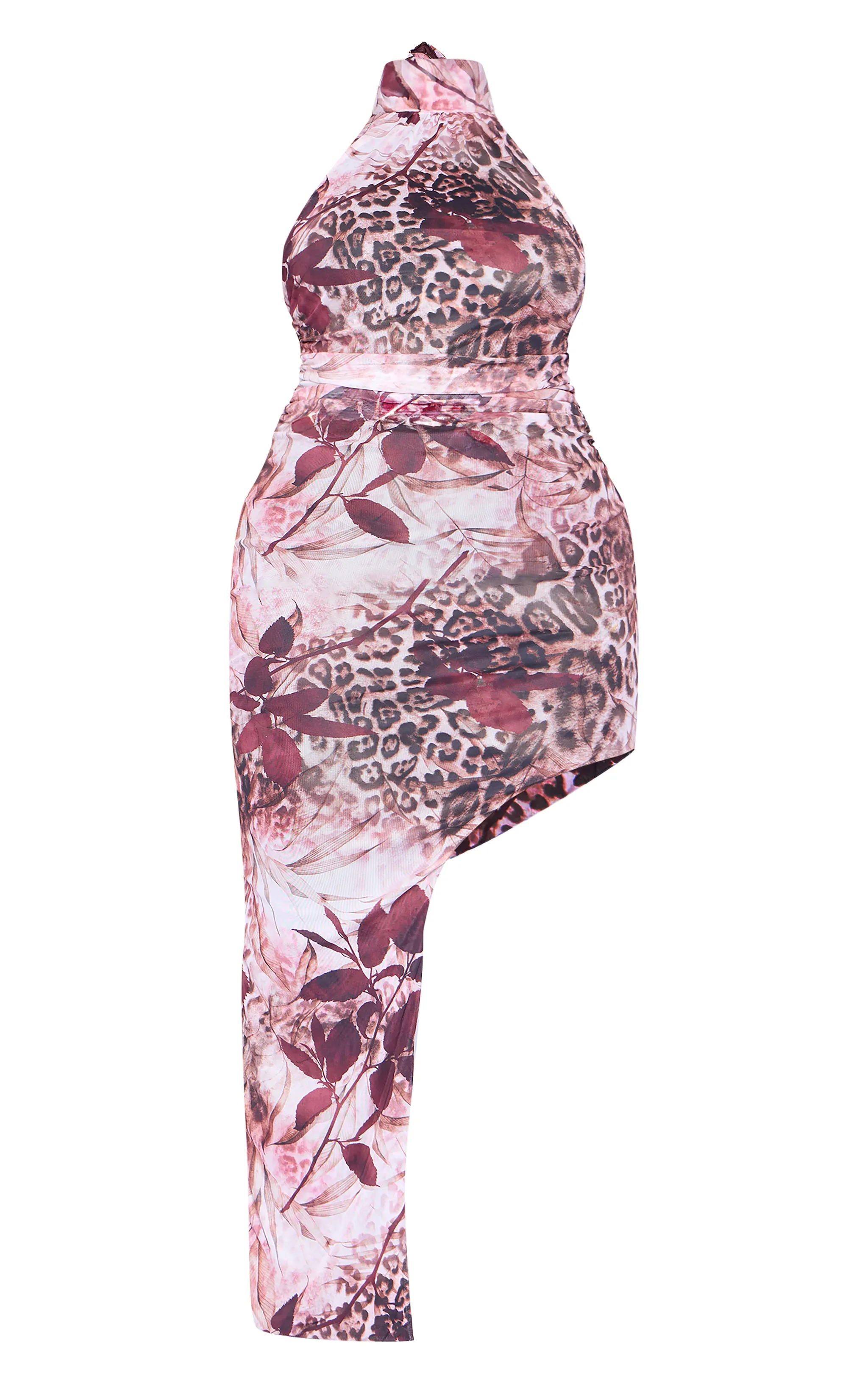 Plus Pink Mesh Floral Print Halteneck Ruched Midi Dress sold by Pretty Little Thing product image thumbnail 5