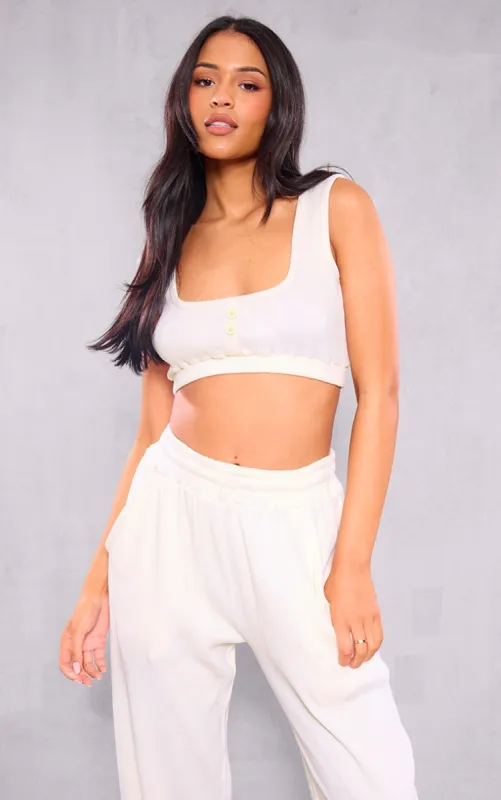 Tall Cream Waffle Textured Button Up Crop Top sold by Pretty Little Thing