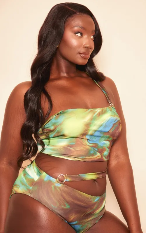Plus Green Printed O Ring Detail Bikini Top sold by Pretty Little Thing