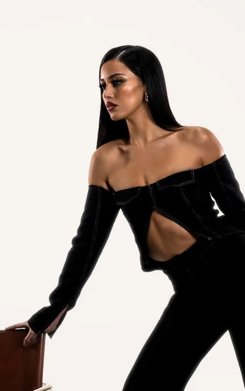 PLT Label Black Contrast Stitch Corset Top sold by Pretty Little Thing