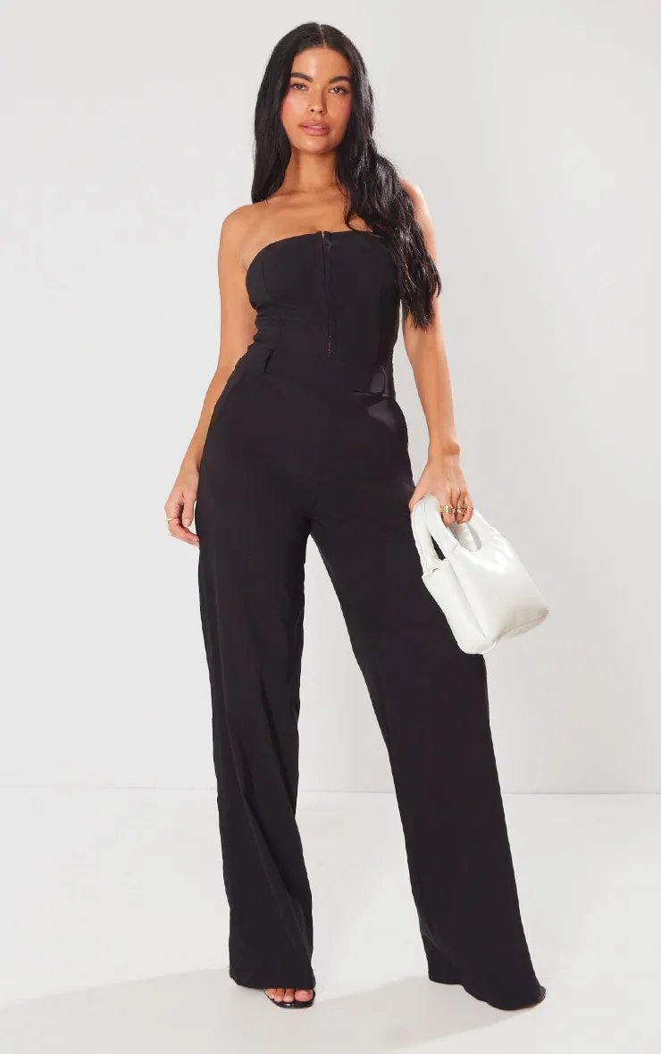 Black Hook And Eye Stretch Woven Jumpsuit sold by Pretty Little Thing