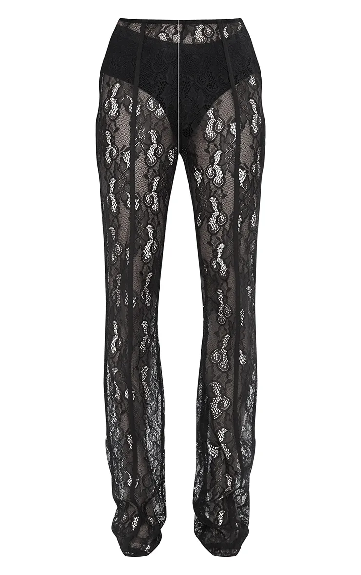 Black Sheer Lace Flared Trousers sold by Pretty Little Thing product image thumbnail 5