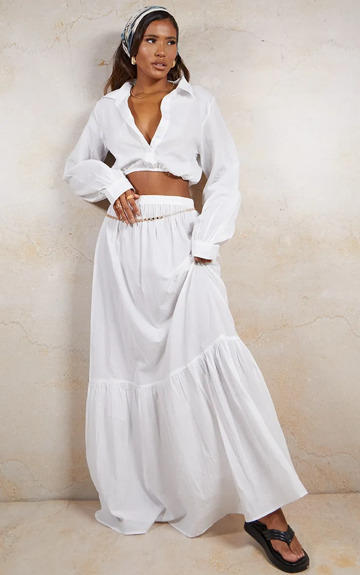 White Linen Feel Maxi Skirt sold by Pretty Little Thing