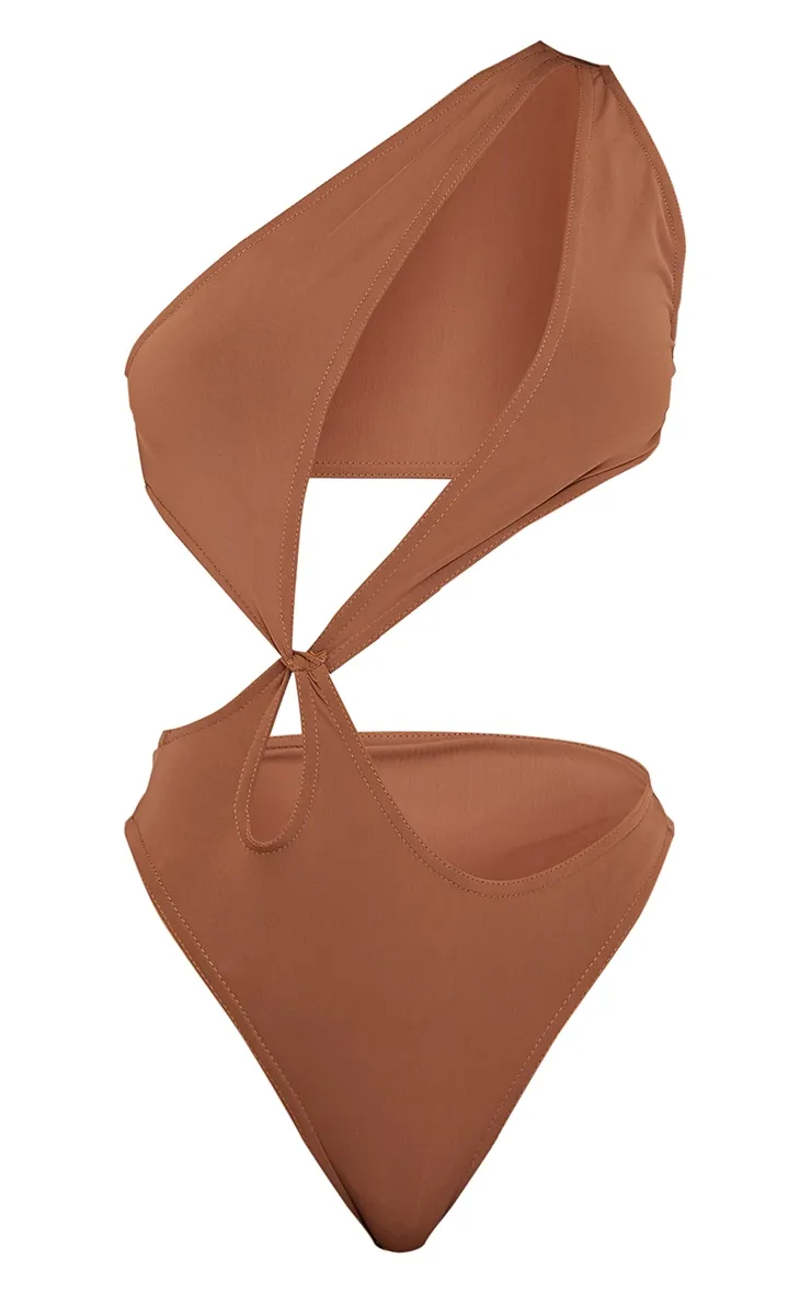 Brown One Shoulder Loop Swimsuit sold by Pretty Little Thing product image thumbnail 5