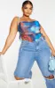 Plus Blue Abstract Print Mesh Layered Corset Top sold by Pretty Little Thing