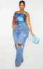 Plus Blue Abstract Print Mesh Layered Corset Top sold by Pretty Little Thing