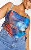 Plus Blue Abstract Print Mesh Layered Corset Top sold by Pretty Little Thing
