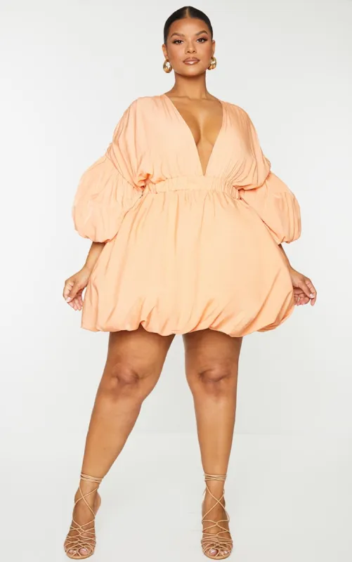 Plus Orange Puff Sleeve Puffball Hem Shift Dress sold by Pretty Little Thing