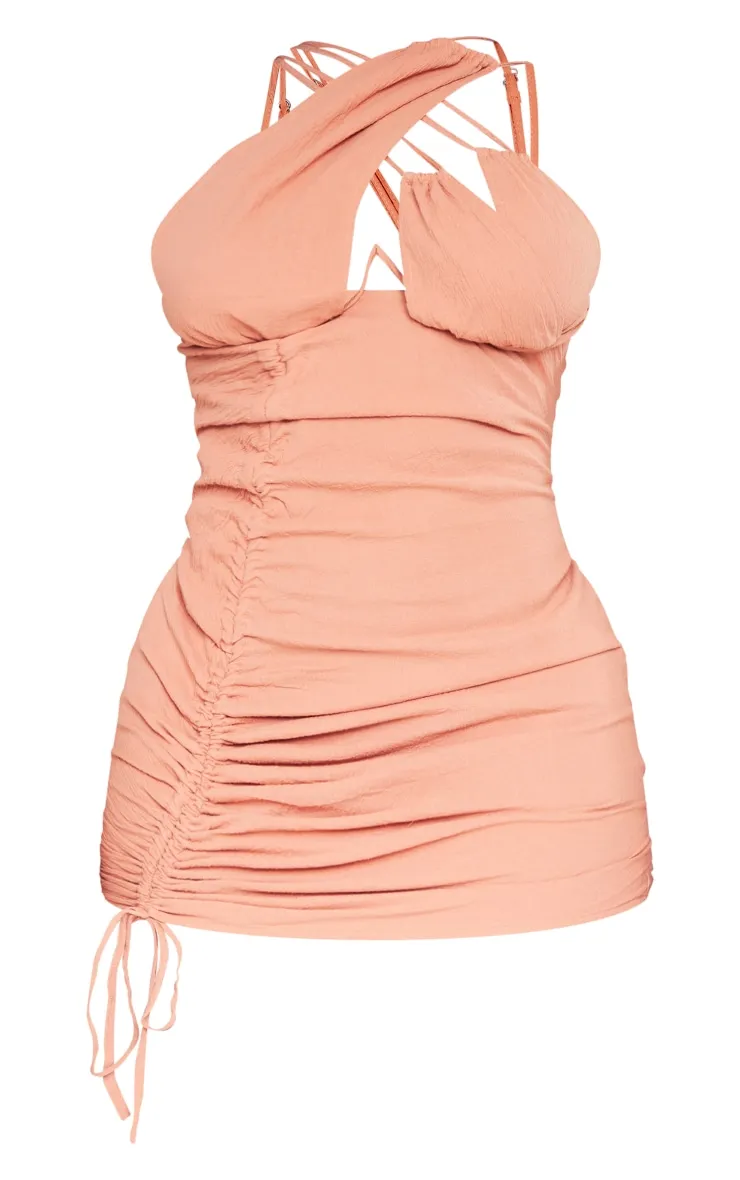 Shape Rust Woven Cup Detail Ruched Side Bodycon Dress sold by Pretty Little Thing product image thumbnail 5