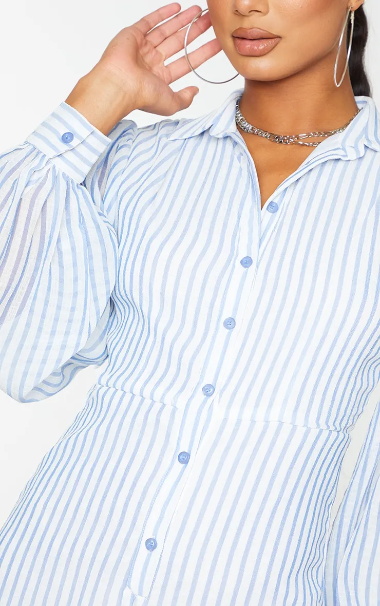 Blue Stripe Balloon Sleeve Shirt Playsuit sold by Pretty Little Thing product image thumbnail 4