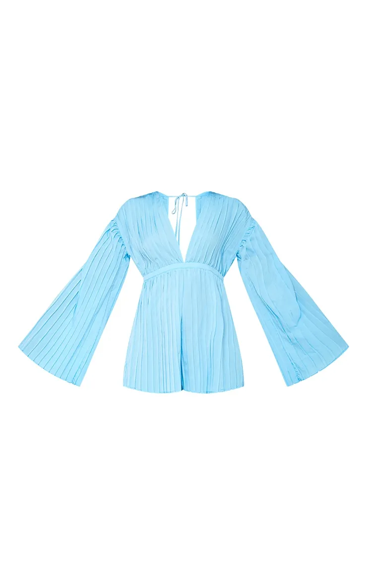 Bright Blue Plunge Pleated Playsuit sold by Pretty Little Thing product image thumbnail 5