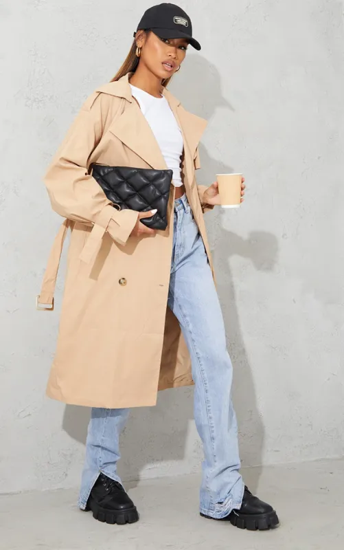 Camel Oversized Belted Midi Trench sold by Pretty Little Thing