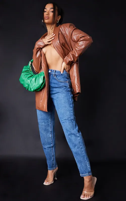 PRETTYLITTLETHING L30 Mid Blue Wash Mom Jeans sold by Pretty Little Thing