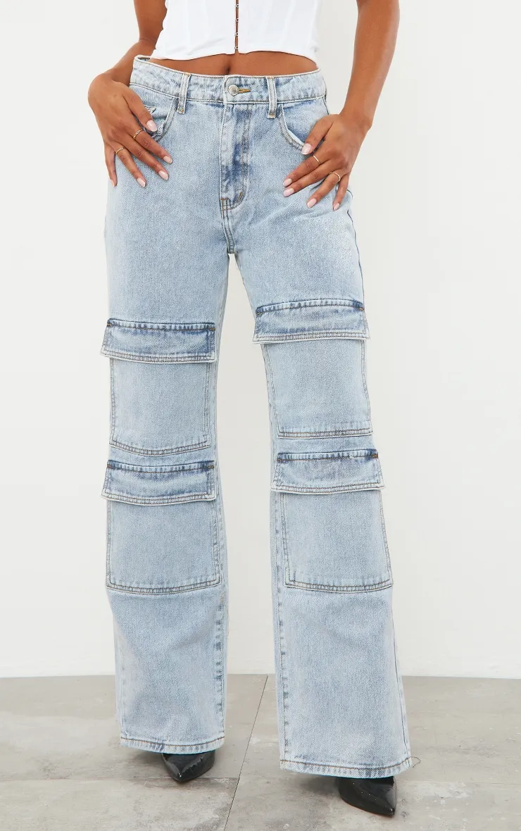Light Blue Wash Cargo Front Pocket Baggy Boyfriend Jeans sold by Pretty Little Thing product image thumbnail 2