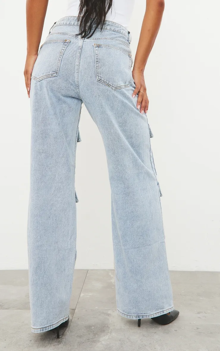 Light Blue Wash Cargo Front Pocket Baggy Boyfriend Jeans sold by Pretty Little Thing product image thumbnail 3