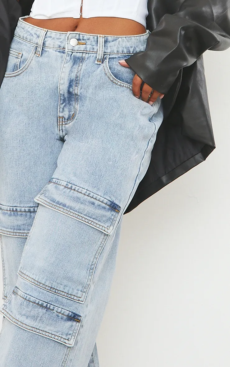 Light Blue Wash Cargo Front Pocket Baggy Boyfriend Jeans sold by Pretty Little Thing product image thumbnail 4