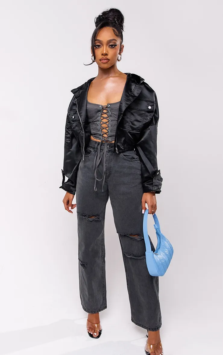 Washed Black Baggy Ripped Low Rise Boyfriend Jeans sold by Pretty Little Thing