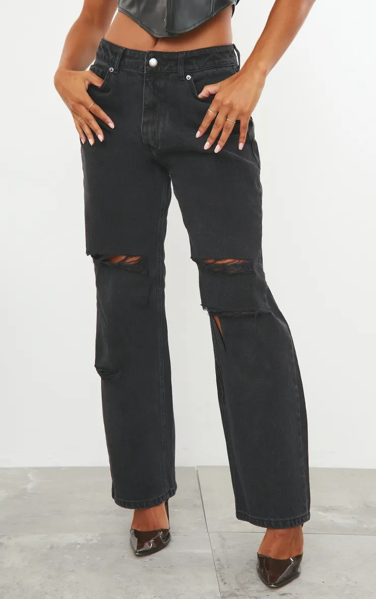 Washed Black Baggy Ripped Low Rise Boyfriend Jeans sold by Pretty Little Thing product image thumbnail 2