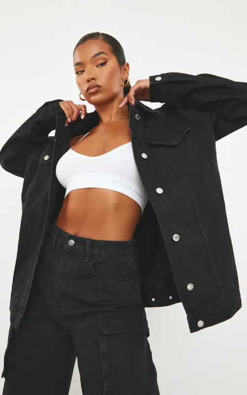 Black Basic Oversized Boyfriend Denim Jacket sold by Pretty Little Thing