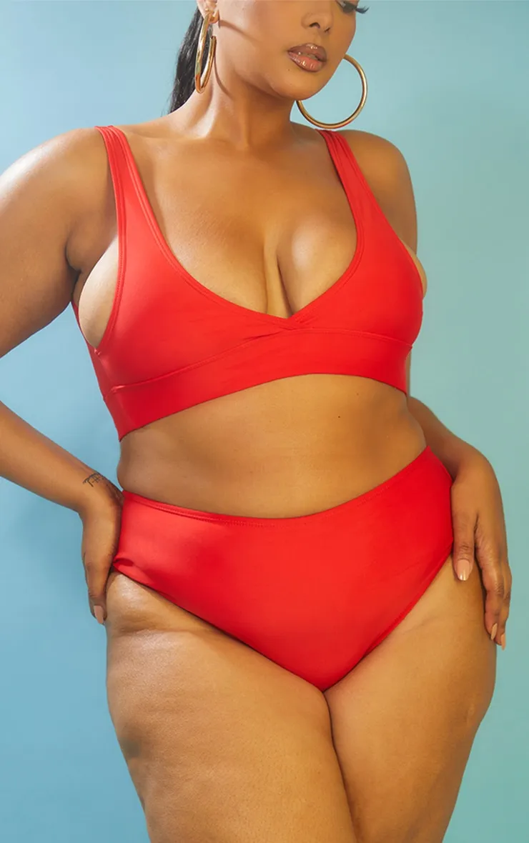 Plus Red Mix & Match High Waist Bikini Bottoms sold by Pretty Little Thing