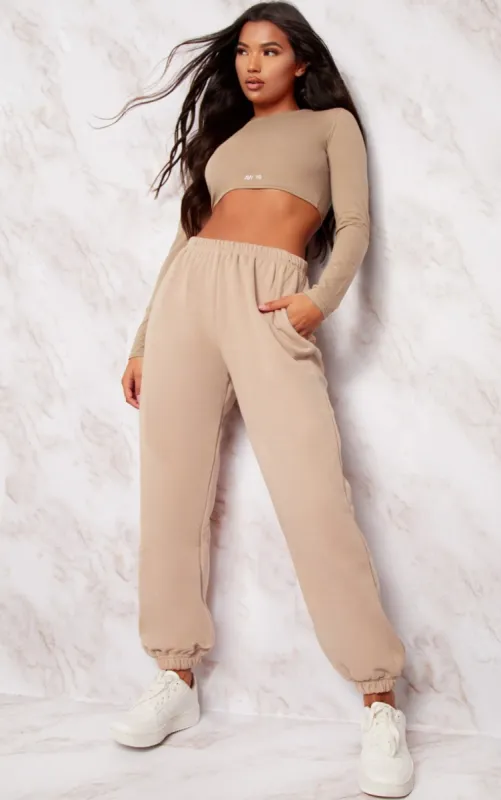 Taupe Sweat Cuffed High Waist Joggers sold by Pretty Little Thing